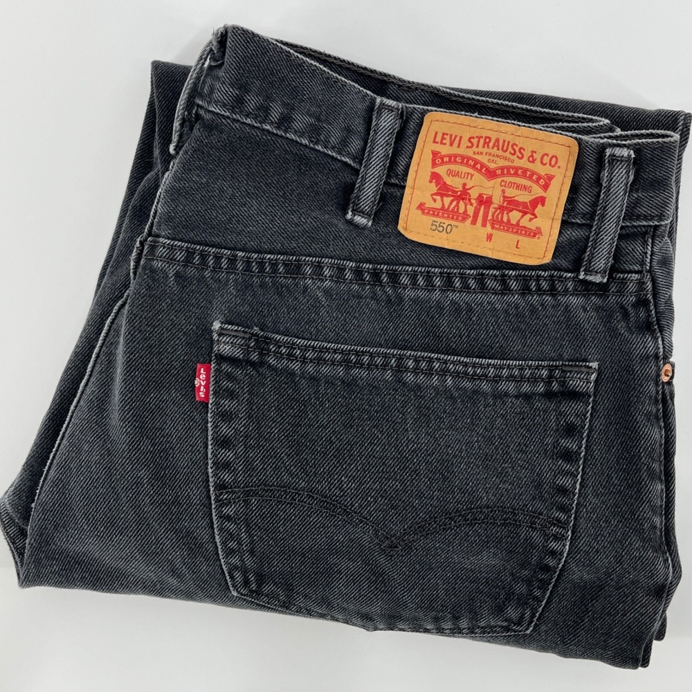 Levis 550 Relaxed Fit Tapered Leg Jeans Mens Washed Black 100% Cotton 35x33